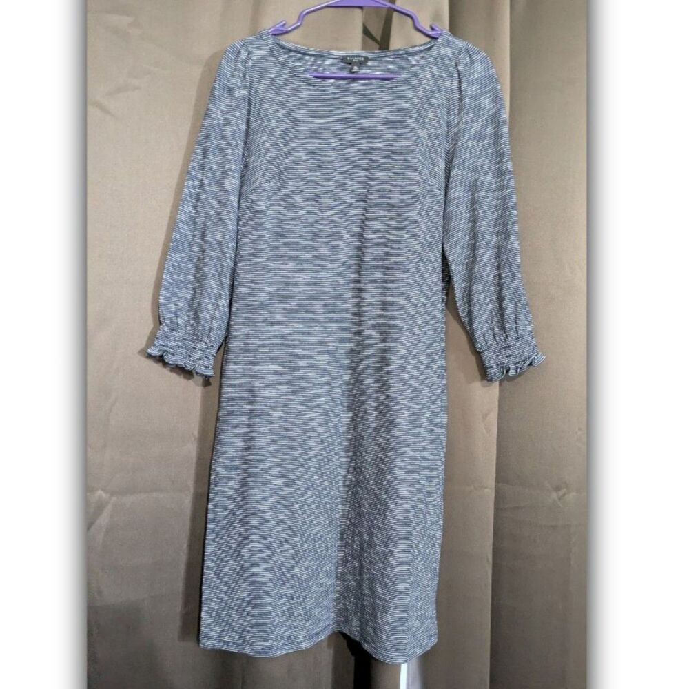 Talbots Blue White Stripe 3/4 Sleeve Knit Dress MP  100% Cotton